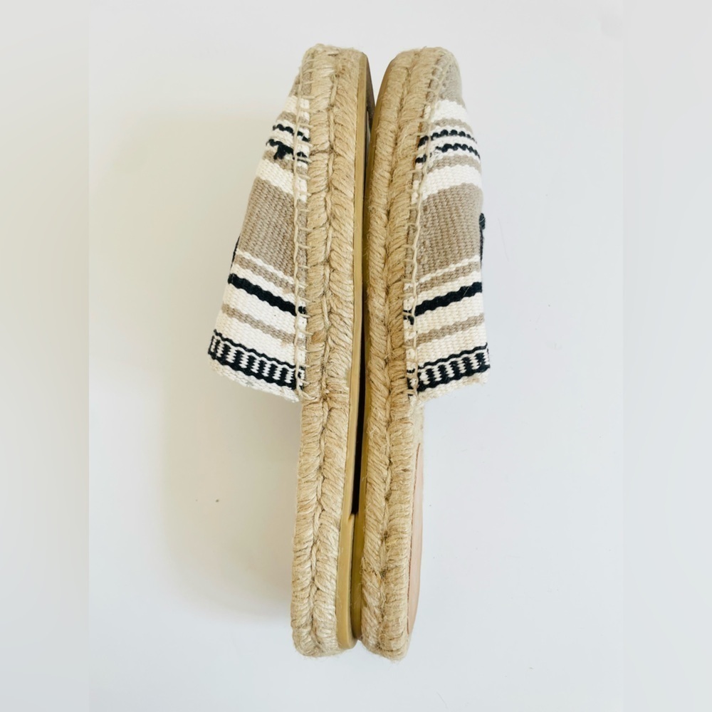 Prada Beige Black stripe cloth logo embroidered slip on flat mules EU 41 - Picture 8 of 9